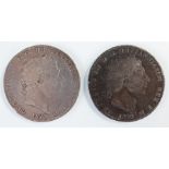 Two George III Crowns, 1820, Obverse: Left facing bust of George III, Reverse: St. George and the