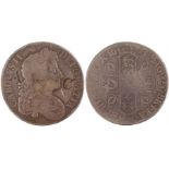 Charles II Crown, 1673, 29.4g, crowned cruciform shields, AC counterstruck on the obverse