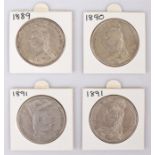 Victoria Crowns, 1889, 1890 and 1891 x 2, (4)