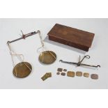 19th Century apothecary scales, housed within an oak box with steel beam and brass pans, together