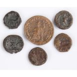 Roman coins, to include dual bust, two Roman Republic and a Roman 3rd Century A.D. Dupondius, (6)