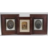 Three photographs, two oval half plate ambrotypes portraits of a lady and gentleman in oak frames
