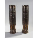 Pair of First World War pair of trench art shell casing, stamped Ypres and Dixmude above rampart