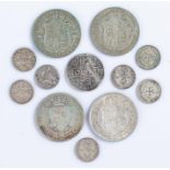 Coins, to include Queen Anne Shilling, Victoria and George V Half Crowns, etc, (qty)