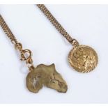 9 carat gold chain, with gold pendants of Africa and St Christopher, total weight 7.3 grams