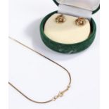 Gold jewellery, to include a 9 carat gold pair of earrings and a 9 carat gold chain, total weight