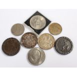 Eight coins to include a Churchill 1965 coin,two cartwheel pennies, Victoria crown 1895,1955 5