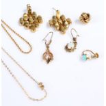 Jewellery, to include gold earrings, two chains, single earrings, 11 grams (qty)