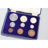 South African coin set, from 5 shillings to 1/4d, housed within a presentation case