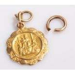 18 carat gold pendant, with a religious scene, 2 grams