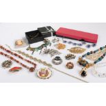 Mixed lot of costume jewellery comprising of a white metal and blue stone necklace and earring