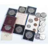 Collection of coins and medals, to include four Churchill silver Crowns and a Festival of Britain