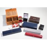 Jewellery boxes, to include a brown leather and tooled jewellery box, ring boxes, watch and necklace