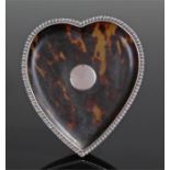 Victorian silver and tortoiseshell pin tray, London 1898, in the form of a heart, 10cm wide