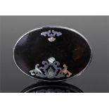 George III tortoiseshell and mother of pearl snuff box, the oval box with a silver and mother of