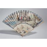 Late 18th Century fan with the leaf painted, possibly with the Queen of Sheba receiving gifts, the