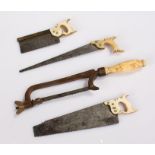 Unusual and charming set of 19th Century miniature tools, each as saws with bone handles and steel