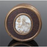 Late 18th Century papier mache, tortoiseshell and ivory snuff box, the inset ivory table painted