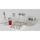 Silver objects, various dates and makers, to include a jewellery/ring box, a silver capped perfume