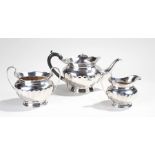 George V silver three piece tea service, Sheffield 1910, maker Walker & Hall, presentation