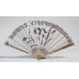 c1800 English or French folding fan, the mount of cream gauze with flower design in cut steels,
