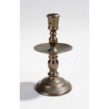 17th Century Heemskirk candlestick, circa 1680 with raised foot, turned column divided by a dish and