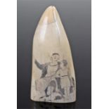 19th Century scrimshaw tooth decorated with storyteller and boy