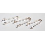 Silver sugar tongs, to include a Victorian pair, a bead pair and another, 1.9oz (3)