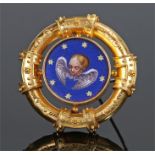 Fine 19th Century micromosaic brooch, the central mosaic with a winged angel and star boarder to the