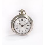 George III silver pair case pocket watch, William Harding, London, No 1900, the white enamel dial