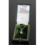 Diamond necklace, with a baguette diamond above the 1.48 carat round cut diamond drop