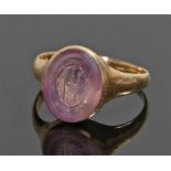 19th Century seal ring, the carved amethyst with monogram to the head, ring size M