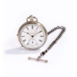 Silver open face pocket watch, English Lever, The Triumph, Samnrooks Limited, the white enamel