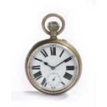 Goliath pocket watch, the open face watch with a white enamel dial and Roman hours, subsidiary