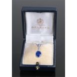 Fine Ceylon sapphire and diamond pendant necklace, the Ceylon sapphire at an estimated 6.4 carats