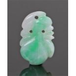 Chinese jade pendant, the foliate carved pendant in light green to white, 20mm high