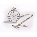 Silver open face pocket watch, Correct Time Keeper No 17425, the white enamel signed dial with Roman