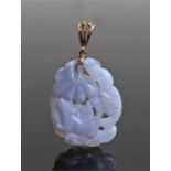 Chinese jade pendant, the blue/grey jade pendant with gold link, the pendant 40mm high