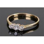 18 carat gold diamond set ring, with three diamonds to the head, ring size O