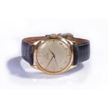 Omega Chronometre 18 carat gold gentleman's wristwatch, the champagne signed dial with Arabic hours,