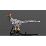 Diamond and enamel grouse brooch, with a green and red enamel head above the diamond body, 40mm