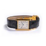 Cartier Tank silver gilt gentleman's wristwatch, Must be Cartier, the signed silvered dial with