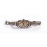 Art Deco platinum and diamond set ladies wristwatch, the white dial with Arabic hours, rectangular