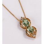 9 carat gold apatite and rainbow moonstone pendant necklace