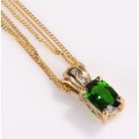 9 carat gold Russian diopside and diamond pendant necklcae