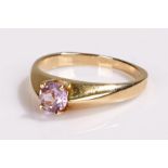 9 carat gold amethyst ring, set with a round cut amethyst, ring size N 1/2