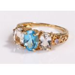9 carat gold ring, set with coloured stones, ring size N 1/2