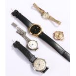 Wristwatches, to include a 9 carat gold case example, silver example and three further wristwatches,