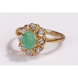 9 carat gold emerald ring, ring size N 1/2