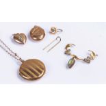 Jewellery, to include a 9 carat gold pendant locket, a chain, a pendant, a heart locket and a single